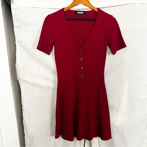 Reformation Cardinal Red Ribbed Mini Dress Small - Picture 4 of 10